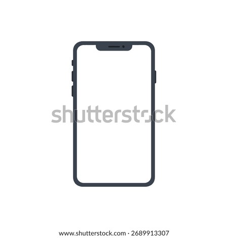 Modern smartphone device with blank white screen for content display, sleek mobile phone technology vector illustration.
