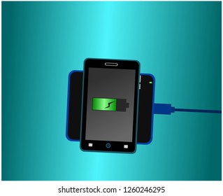 Modern smartphone device charging battery with wireless charger technology