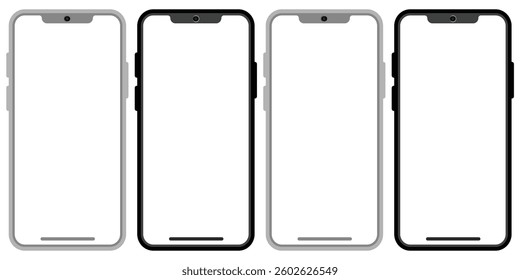 Modern smartphone devices mockup template set Black gray frame mobile phones with a blank display
