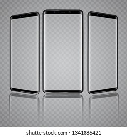 Modern Smartphone with different angles of view and Transparent Screens. High detailed vector illustration.