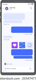 Modern smartphone displaying an ongoing chat conversation with message bubbles, timestamps, and user status indicators, highlighting real time communication