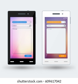 Modern smartphone with email app on the screen. Flat design template for mobile apps. Black and white smartphones. Vector illustration