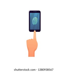Modern smartphone fingerprint security, touch unlock action