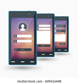 Modern smartphone. Flat design template for mobile apps. Black smartphones. Vector illustration