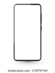 Modern smartphone flat mockup. UI design template for illustrations. Greyscale on white background with white screen, shadow and blink..