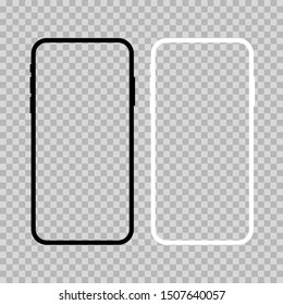 Moderno paro de vector plano de smartphone. Dispositivos blancos y negros aislados en un fondo transparente