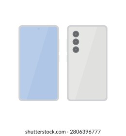 Modern smartphone front and back view mockup isolated on transparent background with triple camera design.