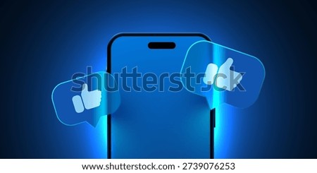 Modern smartphone with glowing like icons for social media engagement. A sleek digital concept. Vector illustration