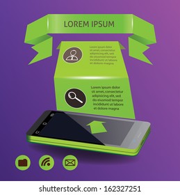 Modern smart-phone with green ribbons vector illustration