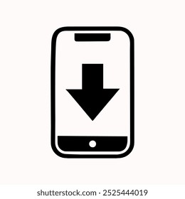 "Modern Smartphone Icon with Bold Download Arrow – Minimalist Mobile Download Symbol"