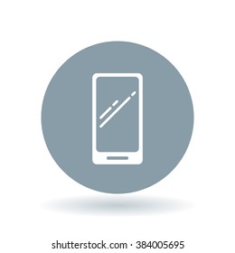 Modern Smartphone icon. Cellphone sign. Mobile phone symbol. White smart phone icon on cool grey circle background. Vector illustration.