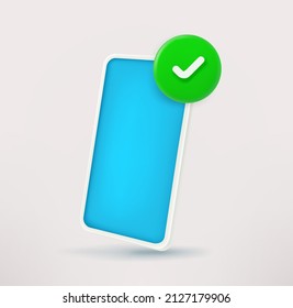 Icono moderno de smartphone con marca de verificación. icono de vector 3d
