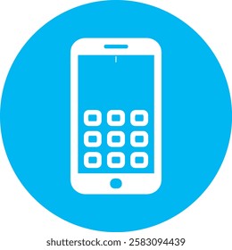 A modern Smartphone icon with a clean white outline on a light Cambridge blue background. Sleek and minimalistic, symbolizing mobile technology, communication, and digital connectivity in a simple, el