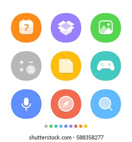 Iconos modernos para smartphones. Iconos web de diferentes colores. Pictogramas de medios sociales