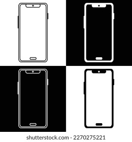 Modern Smartphone icons set on white and black background. Gadget Phone sign symbol. Concept object web, service, and communication. Solid color, Line, outline and linear icon. Vector Illustration.