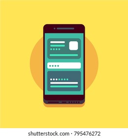 Modern smartphone illustration. With interface and chats on screen. Vector, isolated