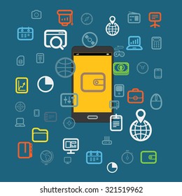 Modern smartphone ind different icons