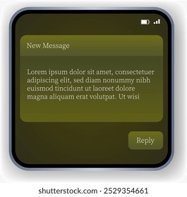 Eine moderne Smartphone-Schnittstelle, die eine neue Benachrichtigung mit einer Textvorschau und einer "Antworten"-Schaltfläche anzeigt