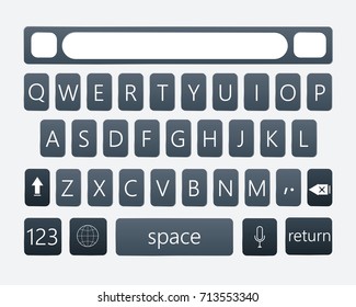Modern smartphone keyboard of alphabet buttons. Mobile keyboard. Vector illustration