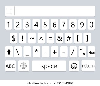 Modern smartphone keyboard of numbers buttons. Mobile keyboard. Vector illustration