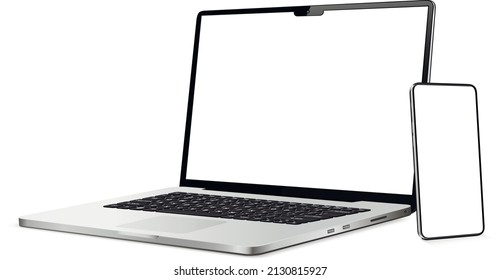 smartphone y laptop modernos con pantalla táctil en blanco