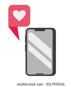 Modern smartphone with love like chat bubble cartoon symbol logo style line art illustration design vector