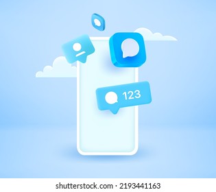 Modern smartphone with message application icons. 3d vector illustration