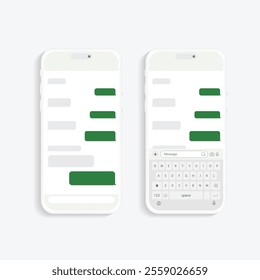 Modern Smartphone Messaging Interface: Empty Text Message Boxes and Bubbles with QWERTY Keyboard on Mobile Devices. Vector.