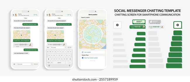 Modern Smartphone Messenger UI Template for Social Communication. Chat App for smart mobile phone. Vector Illustration.