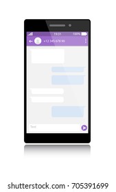 Modern smartphone with messenger window. Blank template. Social network, chatting and messaging concept. Vector. Original design.