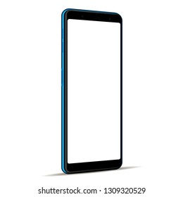 Modern smartphone mock up with blank screen - 3/4 left perspective view. Vector illustration