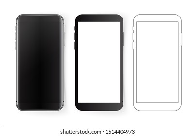 Modern smartphone mockup. 3d, flat and silhouette vections