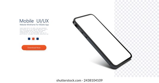 Ein modernes Smartphone-Mockup, das schräg vor einem transparenten Hintergrund schwebt und sich perfekt für die Präsentation von App-Designs eignet. Schlankes Smartphone-Mockup mit Schatten diagonal schwebend