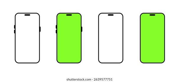 Modern smartphone mockup icon set. Mobile phone with green screen sign symbol