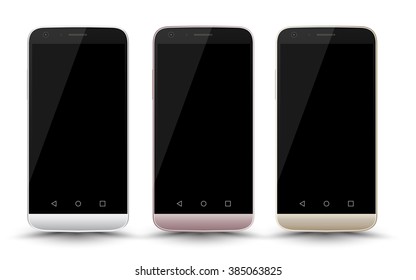 Modern Smartphone Mockup Set with dark screen. Vector illustration