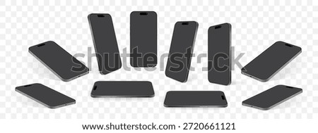 Modern Smartphone Mockup Vector Set – 3D Mobile Device Front, Side and Perspective Views in Multiple Angles for App UI, Web Design, Product Showcase and Tech Presentation