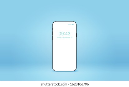 Modern smartphone mock-up.Creative Realistic mobile phone, isometric position.Presentation banner.Futuristic cellphone mockup on blue background isolate.Paper cut and craft style. Vector illustration