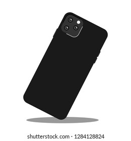 Modern smartphone with multiple triple camera - device from rear and back side. Vector illustration isolated on white and with shadow under the electronics