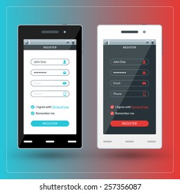 Modern smartphone with musical player on the screen. Flat design template for mobile apps