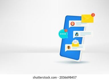 Modern smartphone with notifications of messengers. Banner with copy space