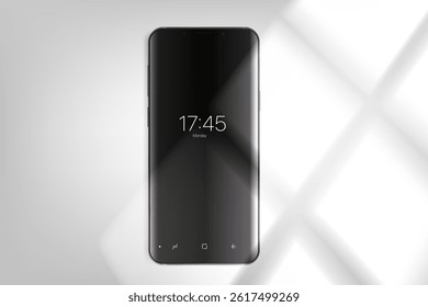 Modern smartphone on bright background with window light. 3d vector mockup