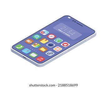 Modern smartphone on white background 3d isometric vector illustration