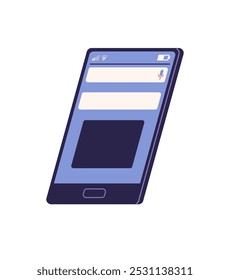 Un smartphone moderno se presenta con una interfaz de usuario simplificada, destacando una barra de búsqueda, notificaciones de mensajes e iconos básicos de interacción del usuario. Ideal para presentaciones tecnológicas, diseño digital
