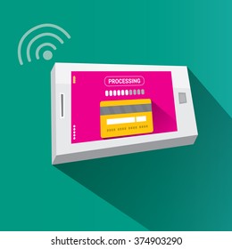 modern smartphone with processing of mobile payments from credit card on the screen. Internet banking concept. wireless money transfer.