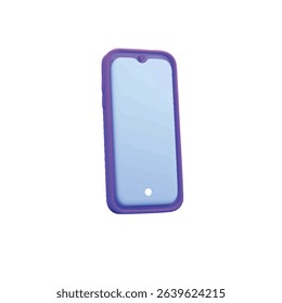 Modern smartphone in purple case isolated on white background