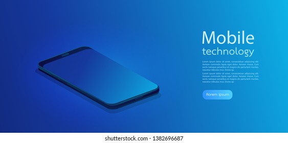 Modern smartphone Realistic 3d with gradient abstract background. Template with blur, violet and blue colors. Vector illustration