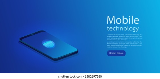 Modern smartphone Realistic 3d with gradient abstract background. Template with blur, violet and blue colors. Vector illustration