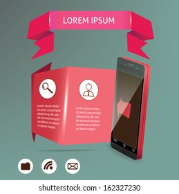 Modern smart-phone  with red ribbons vector illustration