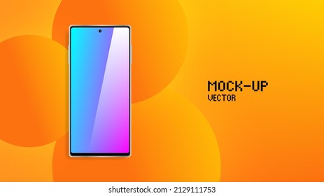 Modern smartphone with a shadow on a bright orange background with the inscription, vector mock-up