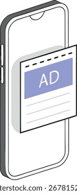 Ícone de vetor de smartphone moderno com um vetor de ilustração de janela de anúncio pop-up limpo